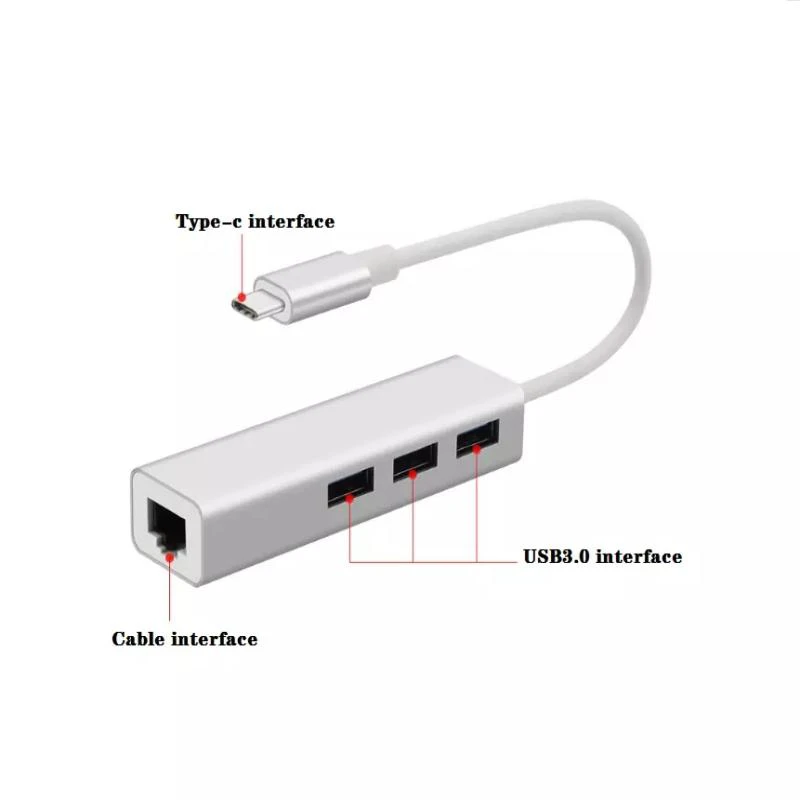 HUB USB TYPE-C / 3 Portas USB 3.0+RJ45 1000MBPS