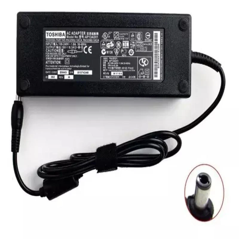 Carregador Fonte Toshiba 120W 19V 6.3A. Pin de carga 5.5 x 2.5