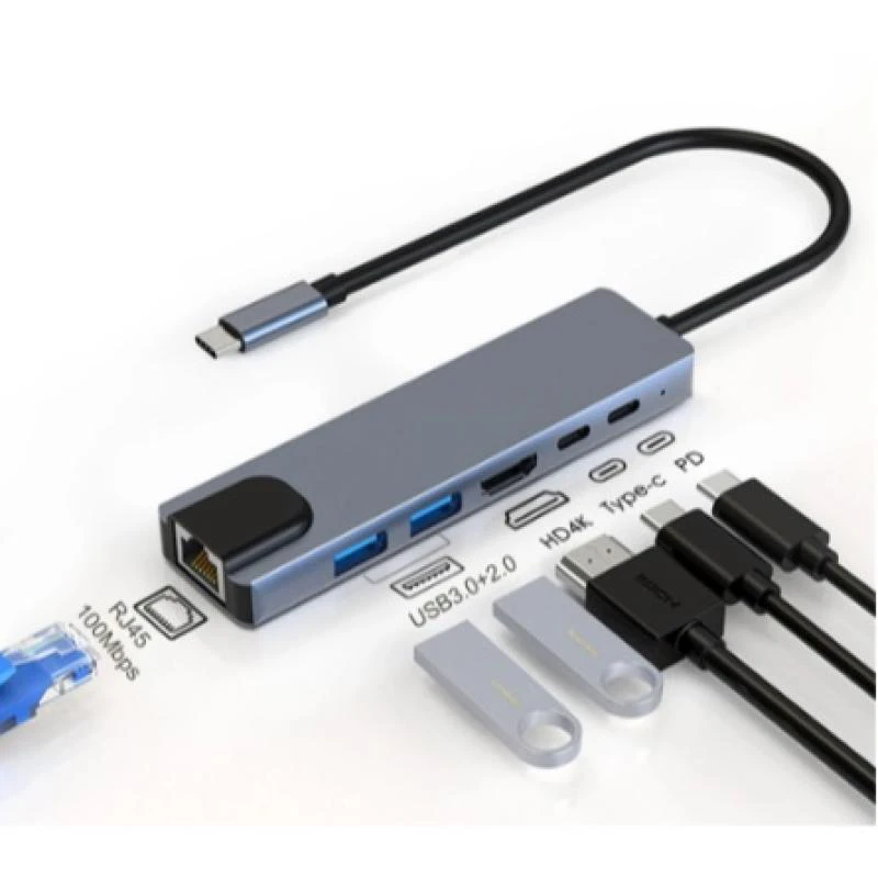 ADAPTADOR USB-C 6X1 (RJ45/USB3.0/HDMI/USB-C)